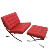 Premium Roter Barcelona Pavilion Stuhl mit Ottomane - Replik